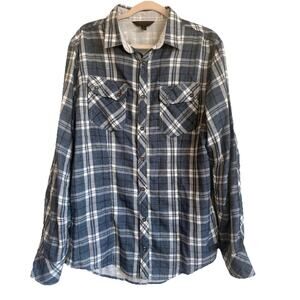 Outpost Men’s L Plaid Button-Up Shirt Long Sleeve Blue Lightweight Cotton Blend